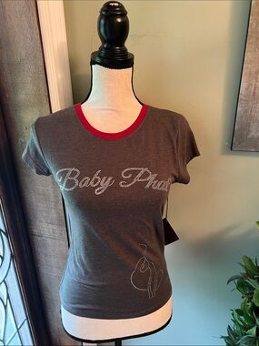 Baby Phat Gray Tee with Red Neckline and Rhinestone Logo
